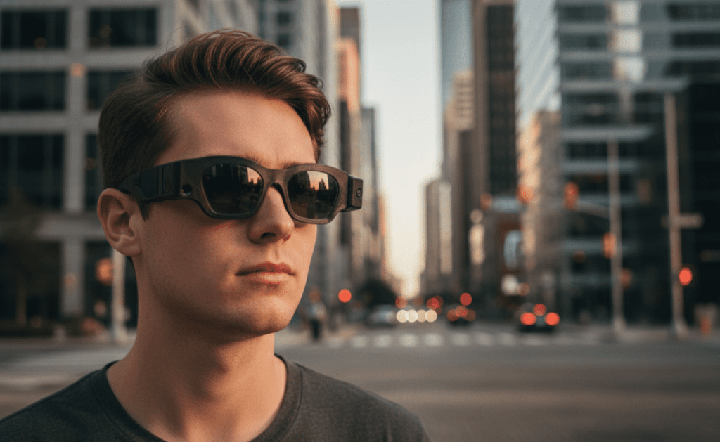 man wearing smart glasses